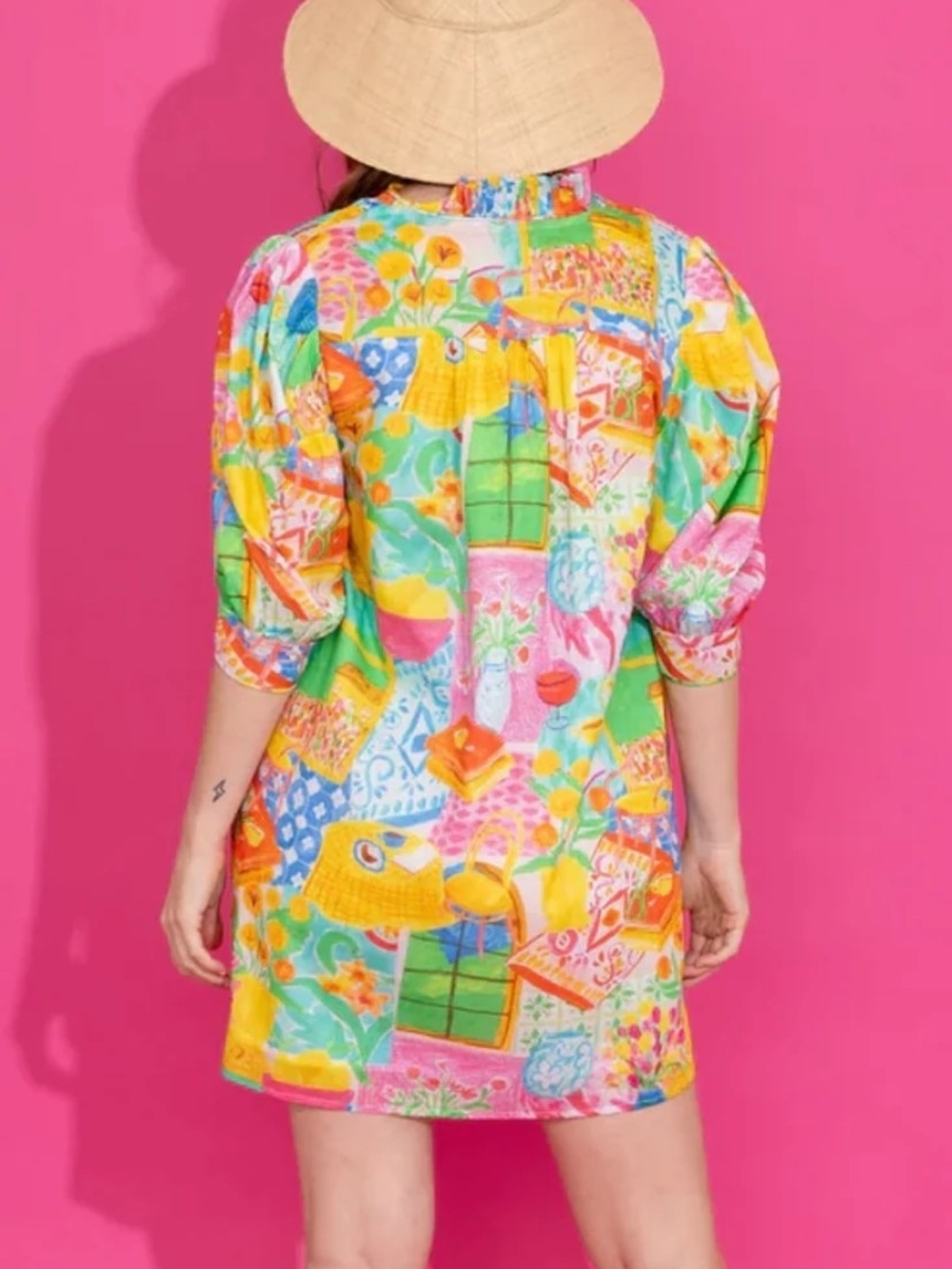 Alden Adair NWT Medium Vibrant Patchwork Print Dress - Bright Multicolor PTP 21 - Picture 2 of 3